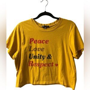 Peace Love Unity & Respect Mustard Yellow Hippie Cropped Tee | Size‎ M